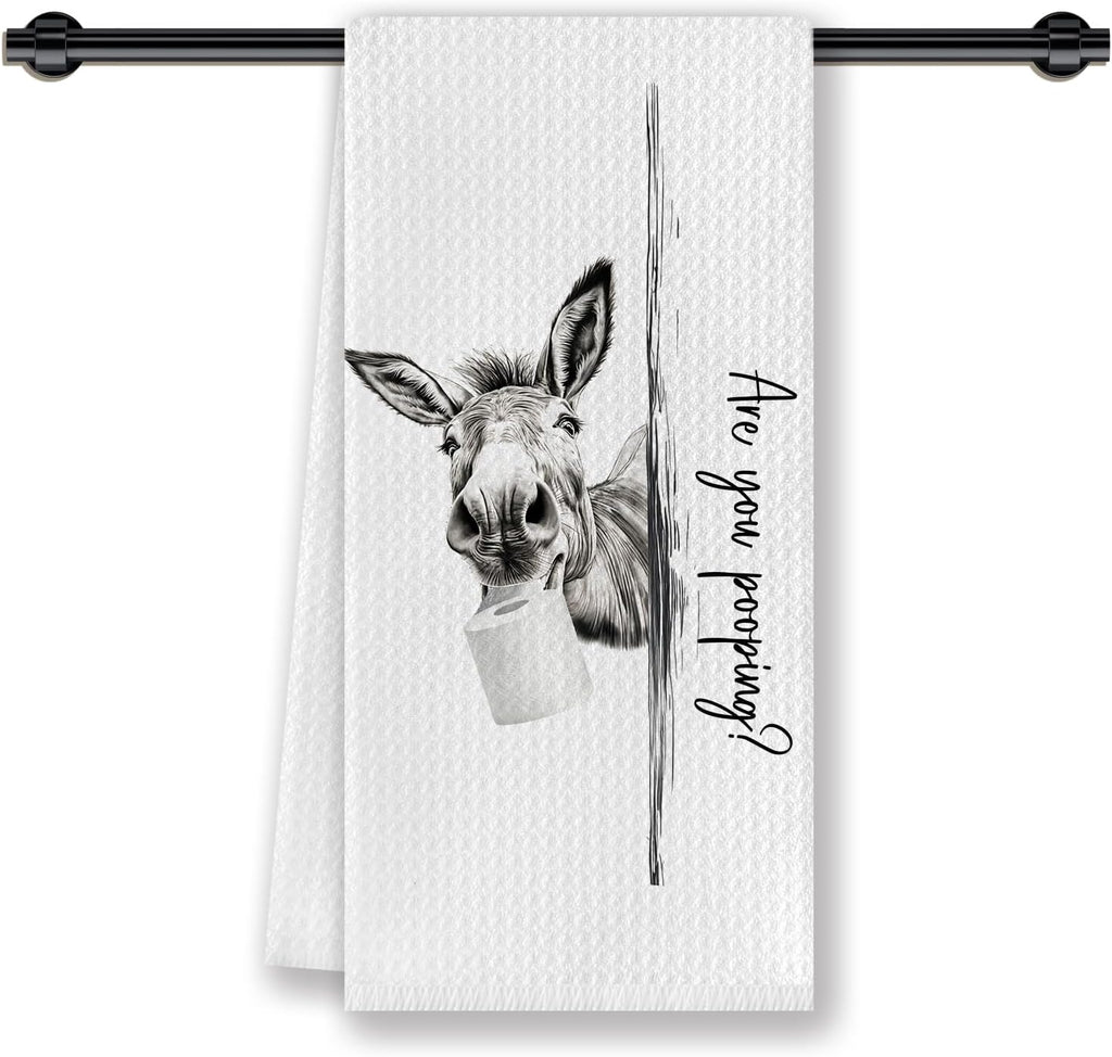 are You Pooping Donkey Bathroom Hand Towels, Donkey Lovers Gifts for Women, Funny Farmhouse Donkeys Hand Towels for Bathroom Decor, 16x24 Inches