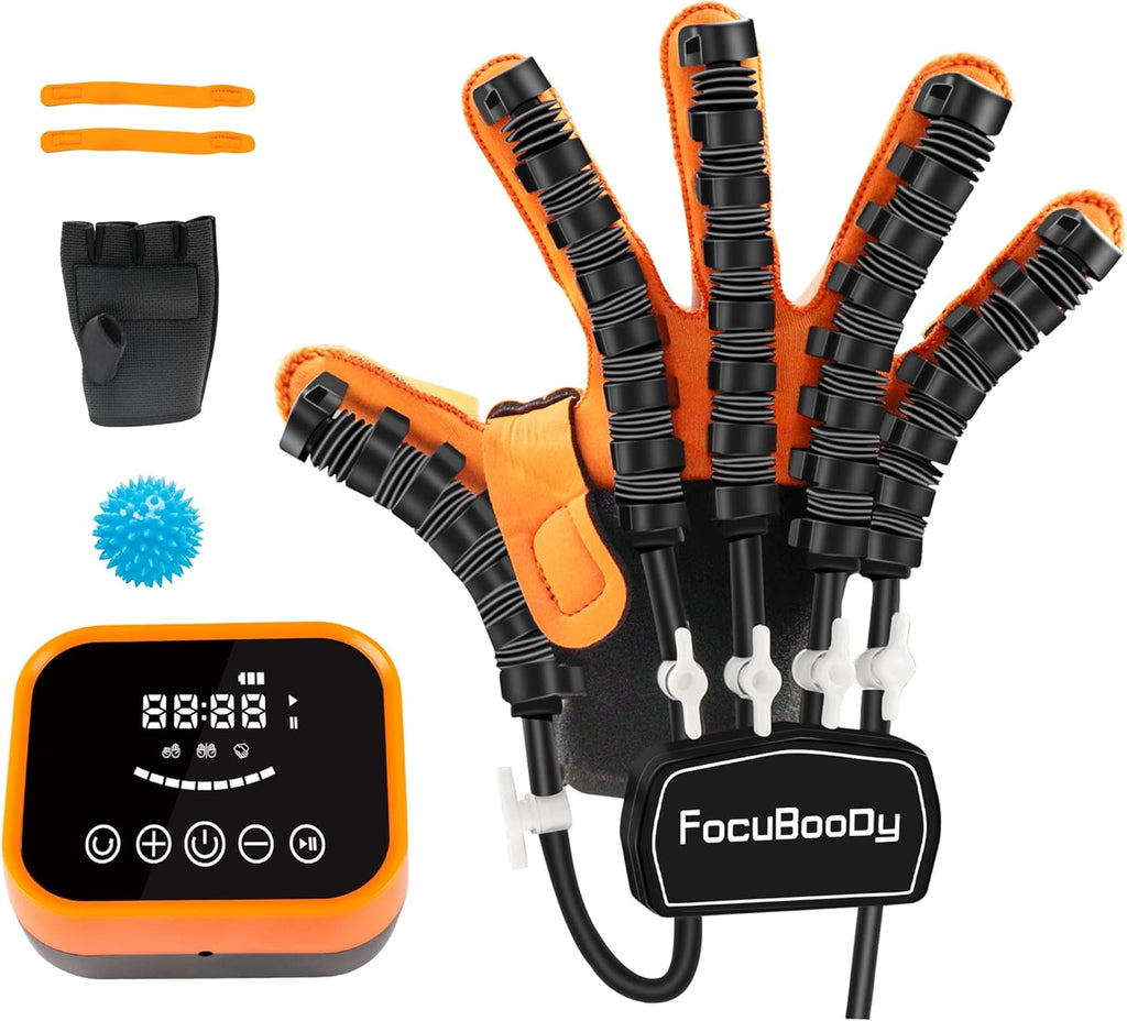 Rehabilitation Robot Gloves Equipment for Stroke Recovery, Hand Strength Exercise, and Adaptive Training Hemiplegic with USB Chargeable Orange (M Size,Right Hand)