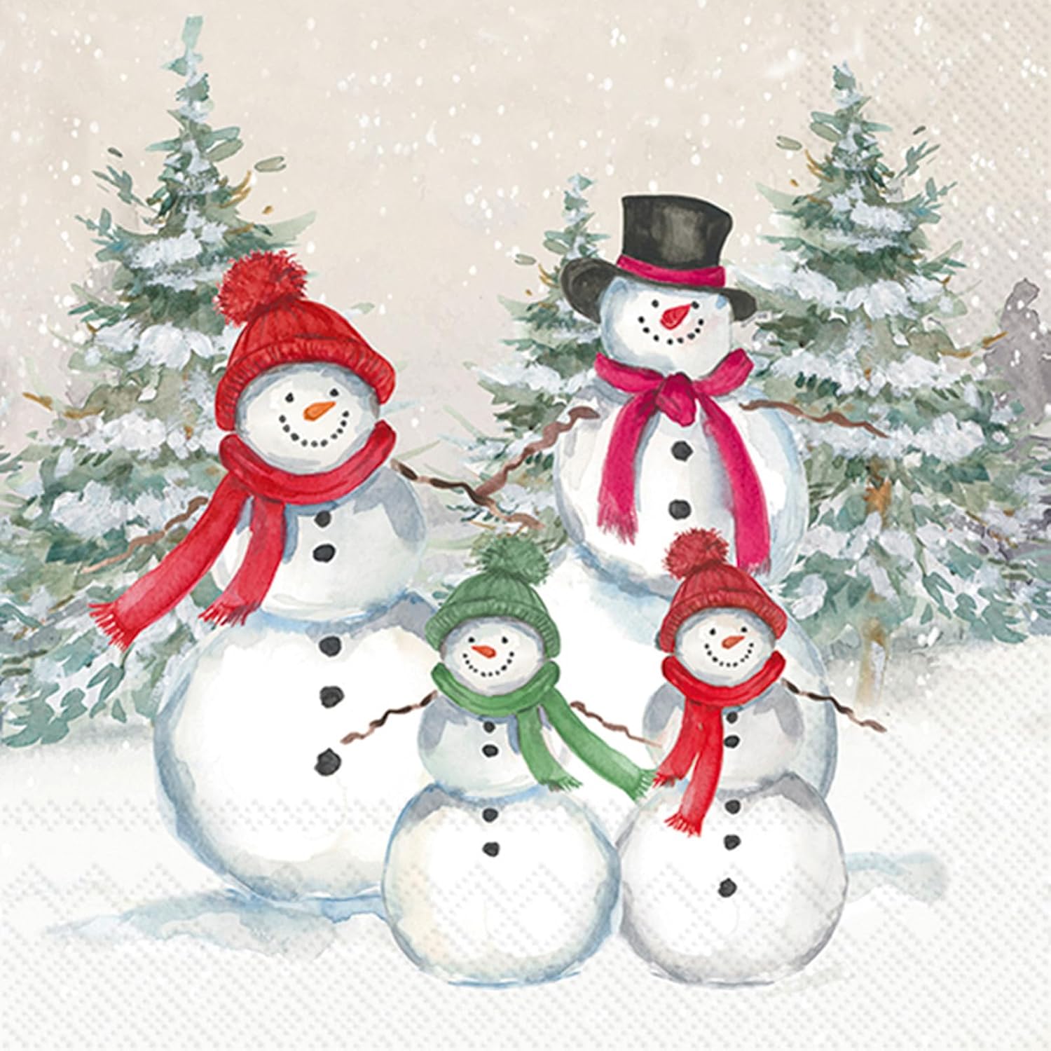 IHR Ideal Home Range Party Napkins Disposable 3-Ply Paper Lunch Napkin Pack, 6.5" x 6.5", Snowmen Family, 20-Count