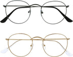 OPULIZE SOL Reading Glasses with Blue Light Blocking for Women and Men, Round Metal Frame, Spring Hinges, Computer Gaming Glasses, Gunmetal Grey,Gold +1 (Pack of 2)