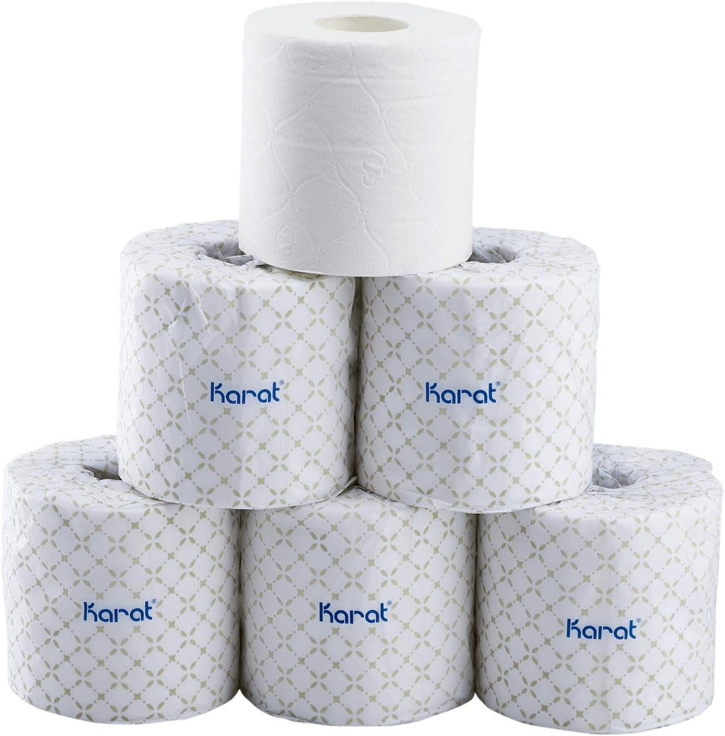 Karat 2-Ply Toilet Paper, 48 Rolls, 500 Sheets, Embossed for Softness, Individually Wrapped for Hygiene, Virgin Wood Fiber (JS-TTW500)