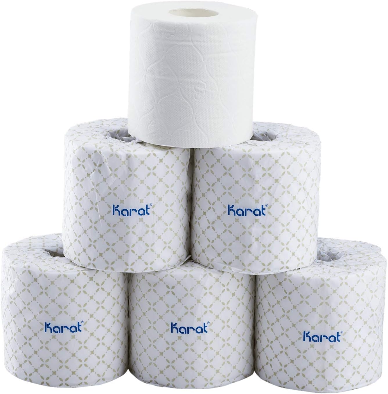 Karat 2-Ply Toilet Paper, 48 Rolls, 500 Sheets, Embossed for Softness, Individually Wrapped for Hygiene, Virgin Wood Fiber (JS-TTW500)