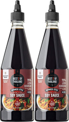 Best of Thailand Japanese Soy Sauce | Japanese Style Barrel Aged Lite Dark Soy Sauce | 2 Bottles of 23.65oz Real Authentic Asian-Brewed Marinade Sauce & Glaze for Sushi | No MSG 75% Less Sodium