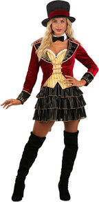 Women's Deluxe Ringmaster Costume Circus Ringleader Halloween Costume with Dress Coat Hat and Collar