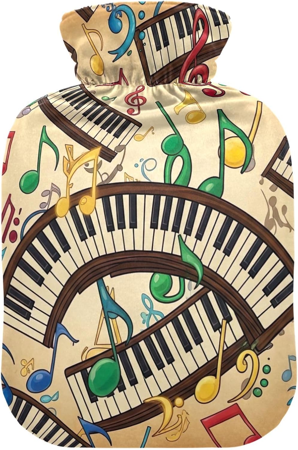 Vintage Piano Music Notes Hot Water Bottle with Soft Cover Hand Feet Warmer Hot Water Bag for Foot Bed Warmer Pain Relief Small