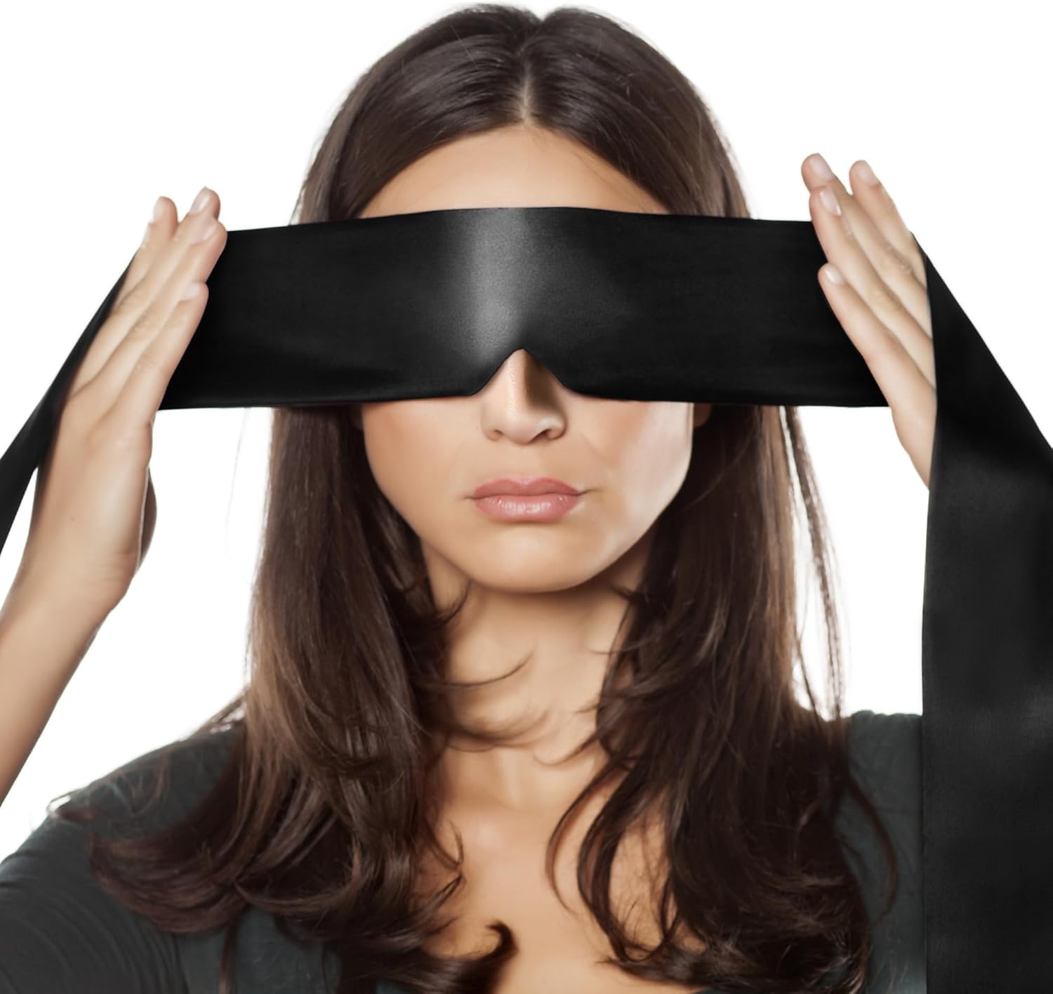 FRESHME Satin Sleep Mask - Comfortable Eye Mask Blindfold for Women Men Soft Adjustable Blackout Eye Cover Shade for Night Sleeping Travel Meditation Pure Black Valentine's Day Gift 160cm/63in
