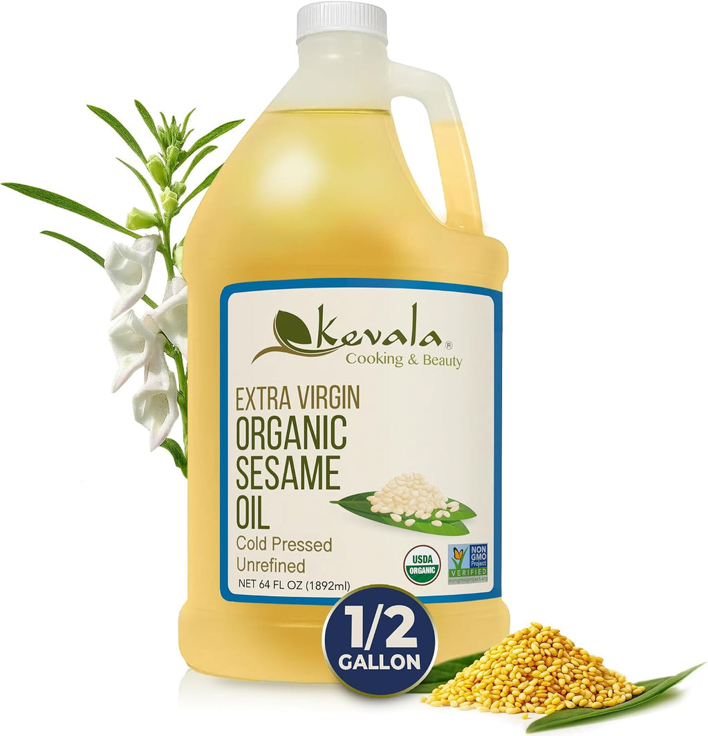 Kevala Organic Extra Virgin Sesame Oil - 64 fl oz - 1/2 Gal – Sesame Seed Organic – Cooking Oil – Cold Pressed - Unrefined