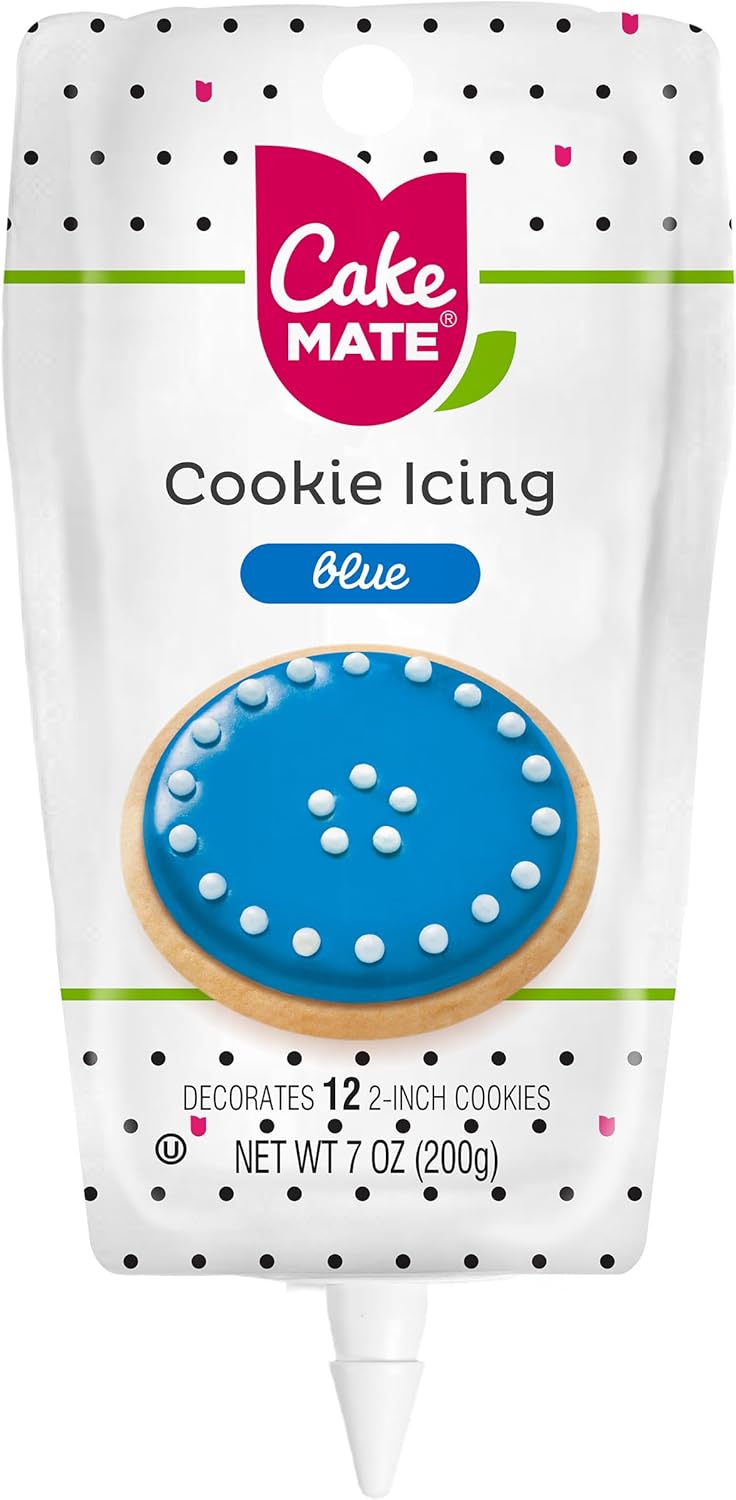 Cake Mate Cookie Icing, Fast-Drying Squeeze Pouch Icing for Decorating Sugar Cookies & Gingerbread, 7 oz., Blue