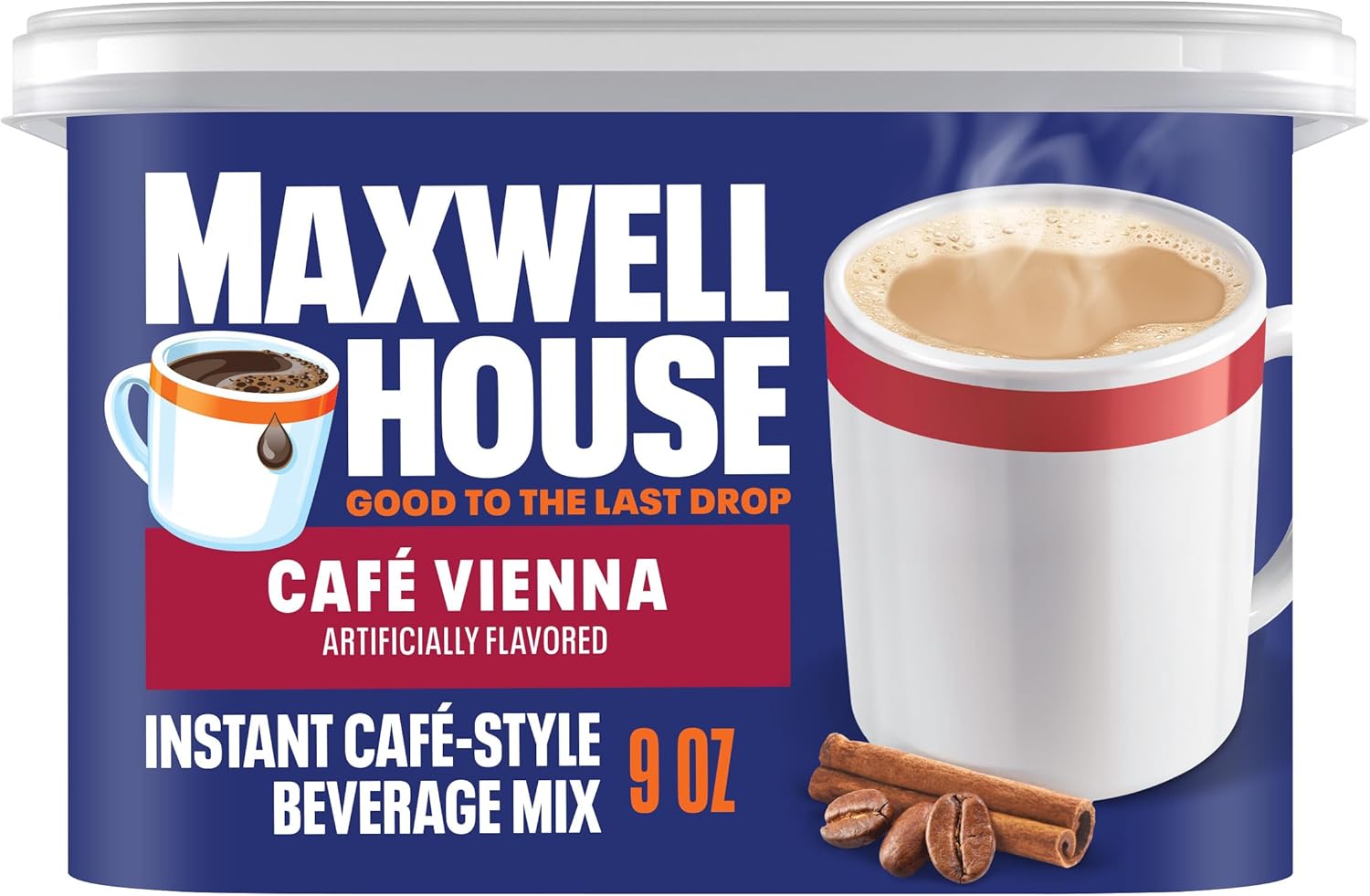 Maxwell House Instant Cafe-Style Beverage Mix, Easy to Prepare, 1 Canister, for Quick Morning Coffee or Afternoon Treat, Cafe Vienna, Kosher Dairy, 9 oz