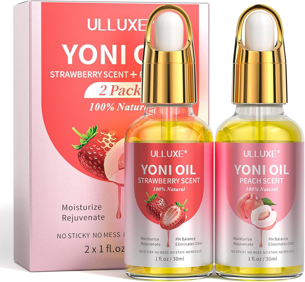 Yoni Oil for Women Ph Balance, Moisturizing, Natural Feminine Oil Eliminates Odor, Intimate Deodorant Feminine Body Oil with Peach, Strawberry Yoni Essential Oils, 2 Pack