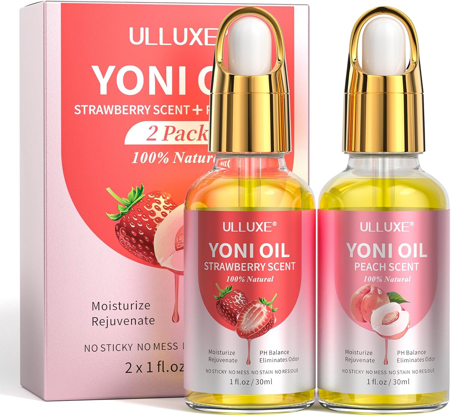 Yoni Oil for Women Ph Balance, Moisturizing, Natural Feminine Oil Eliminates Odor, Intimate Deodorant Feminine Body Oil with Peach, Strawberry Yoni Essential Oils, 2 Pack
