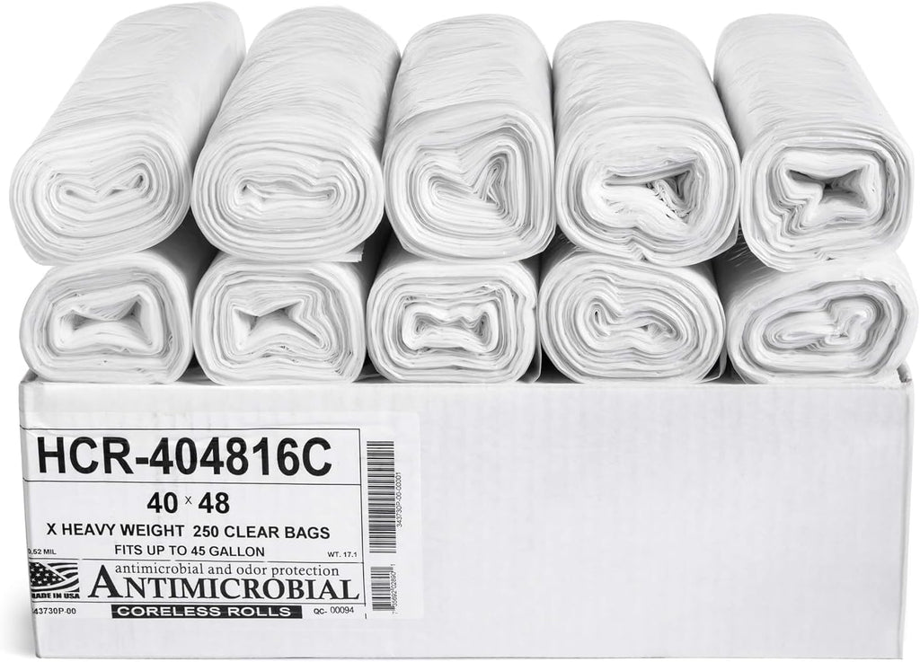 Aluf Plastics 45 Gallon Clear Trash Bags 40" x 48" - 16 Micron Equivalent High Density Value Garbage Bags, HCR-404816C (Pack of 1, 250 Count Total)