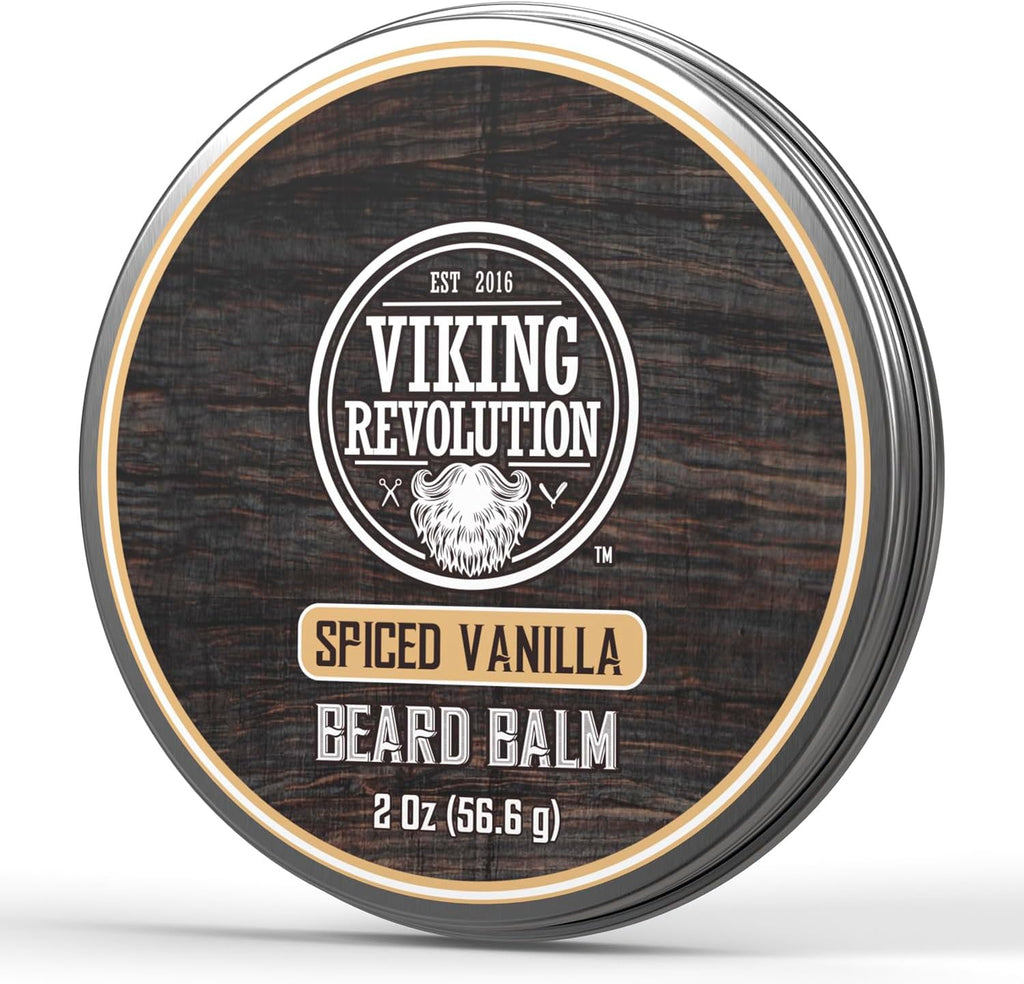 Viking Revolution Spiced Vanilla Beard Balm - Beard Butter with Argan Oil, Beard Softener for Men with Jojoba Oil - Beard Moisturizer for Men with Beeswax - Beard Wax for Men (2oz, 1 Pack)