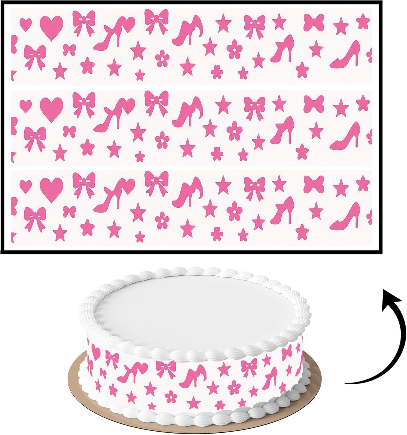 3 pcs Pink Doll Cake Strips Edible birthday cake strips, cake side borders, Icing Sheets 2.7X11.8