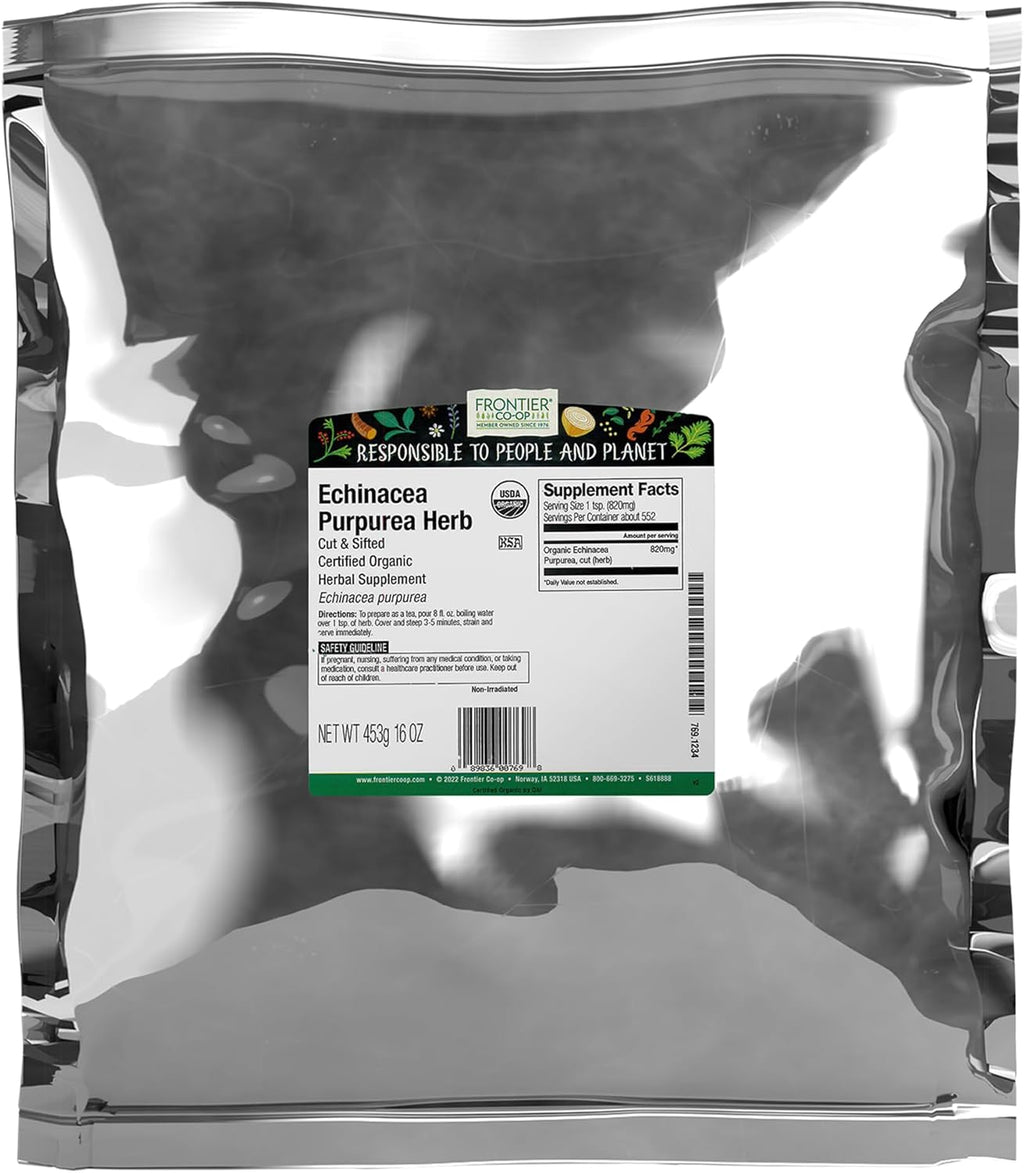Frontier Co-op Echinacea Purpurea Root, Cut and Sifted, Certified Organic, Kosher | 1 lb. Bulk Bag | Echinacea purpurea (L.) Moench