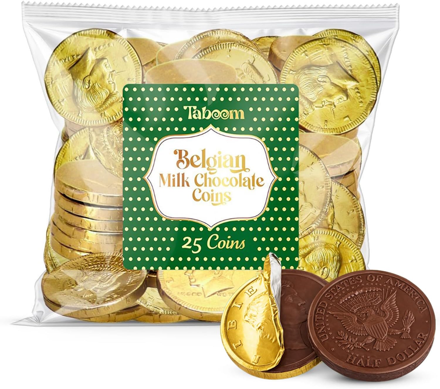 Belgian Milk Chocolate Gold Coins Candy - Smooth, Creamy European Chocolate Wrapped in Gold Foil For St. Patrics Day Party Favors, Candy Buffets, Treasure Hunts & Gift Bags - 25pcs