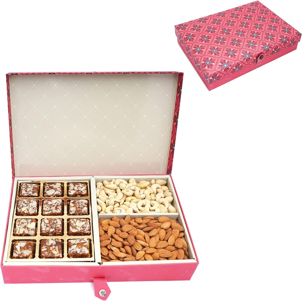 Ghasitaram Gifts Diwali Gifts Red 4 Part of Sugarfree Bites Bits, Almonds and Cashews