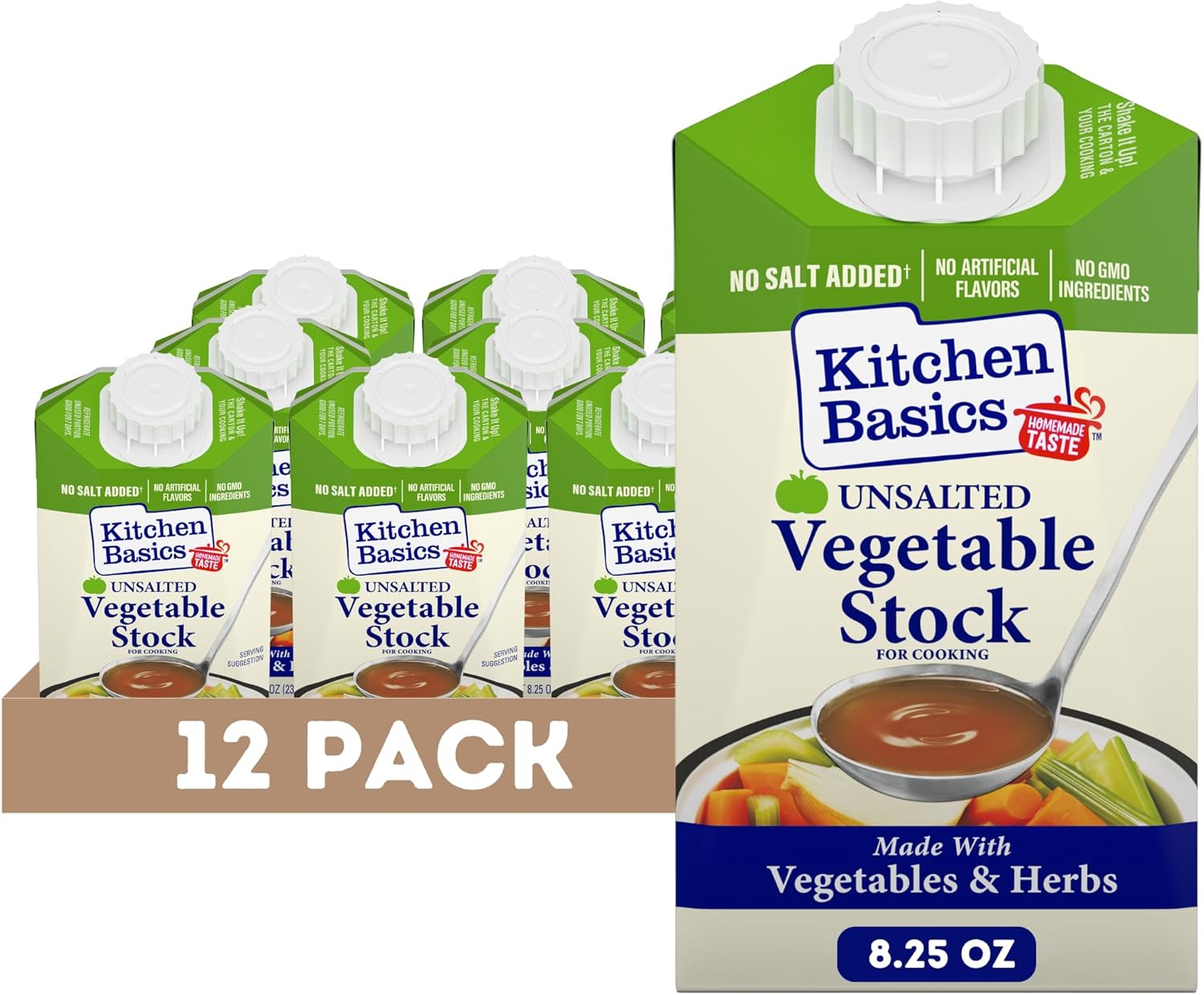 Kitchen Basics Unsalted Vegetable Stock, 8.25 oz (Pack of 12) | No Artificial Flavors and Gluten Free |