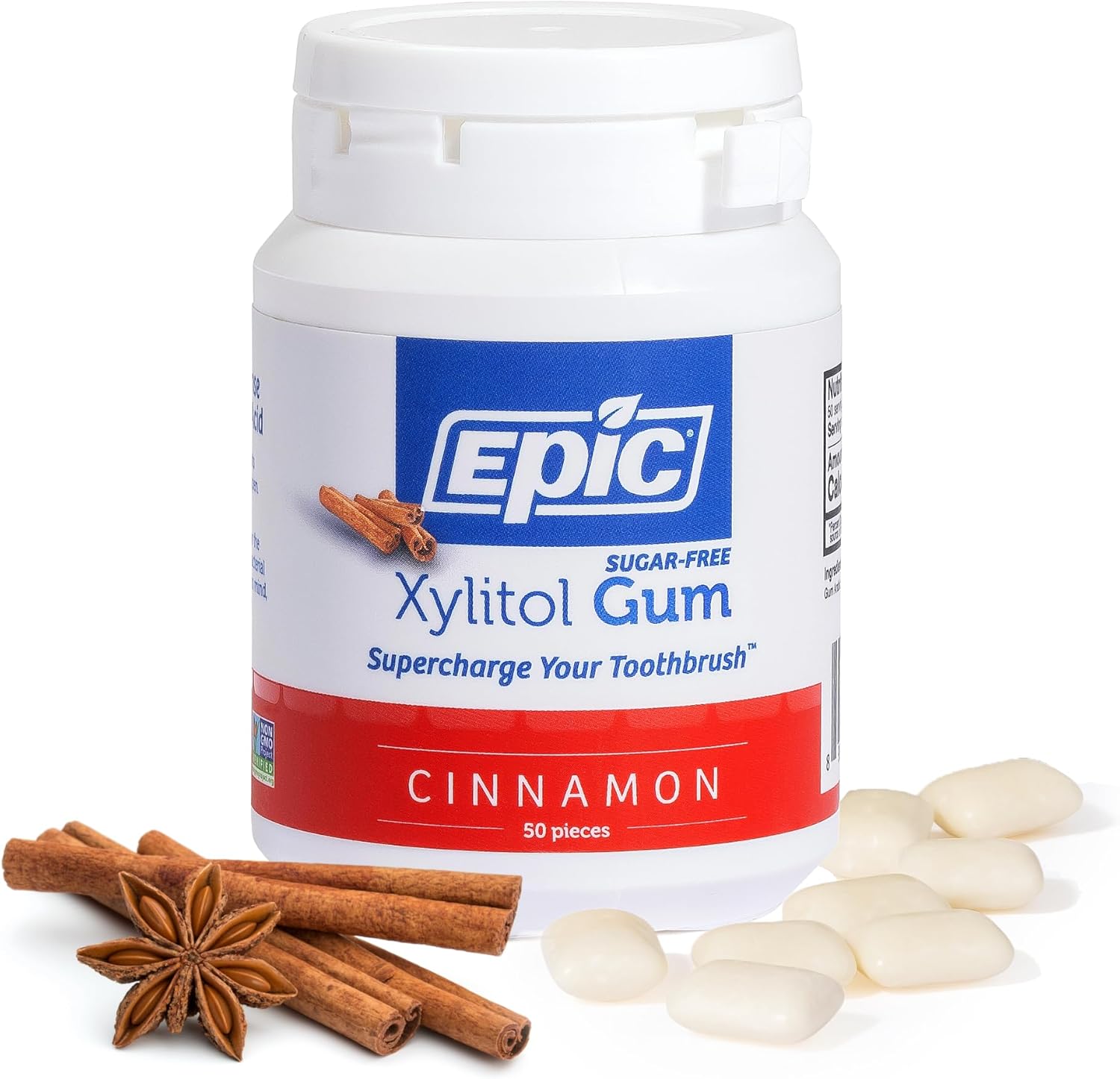 Epic 100% Xylitol Cinnamon Chewing Gum - Sugar Free, Aspartame Free Dental Gum - Supports Oral Health & Fresh Breath - 50 Pieces