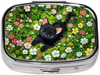 Garden Cat Pill Box 2 Compartment Small Pill Case,Portable for Pocket or Purse Pill Organizer Pill Container Holder with Mirror to Hold Vitamins, Medication, Fish Oil and Supplements