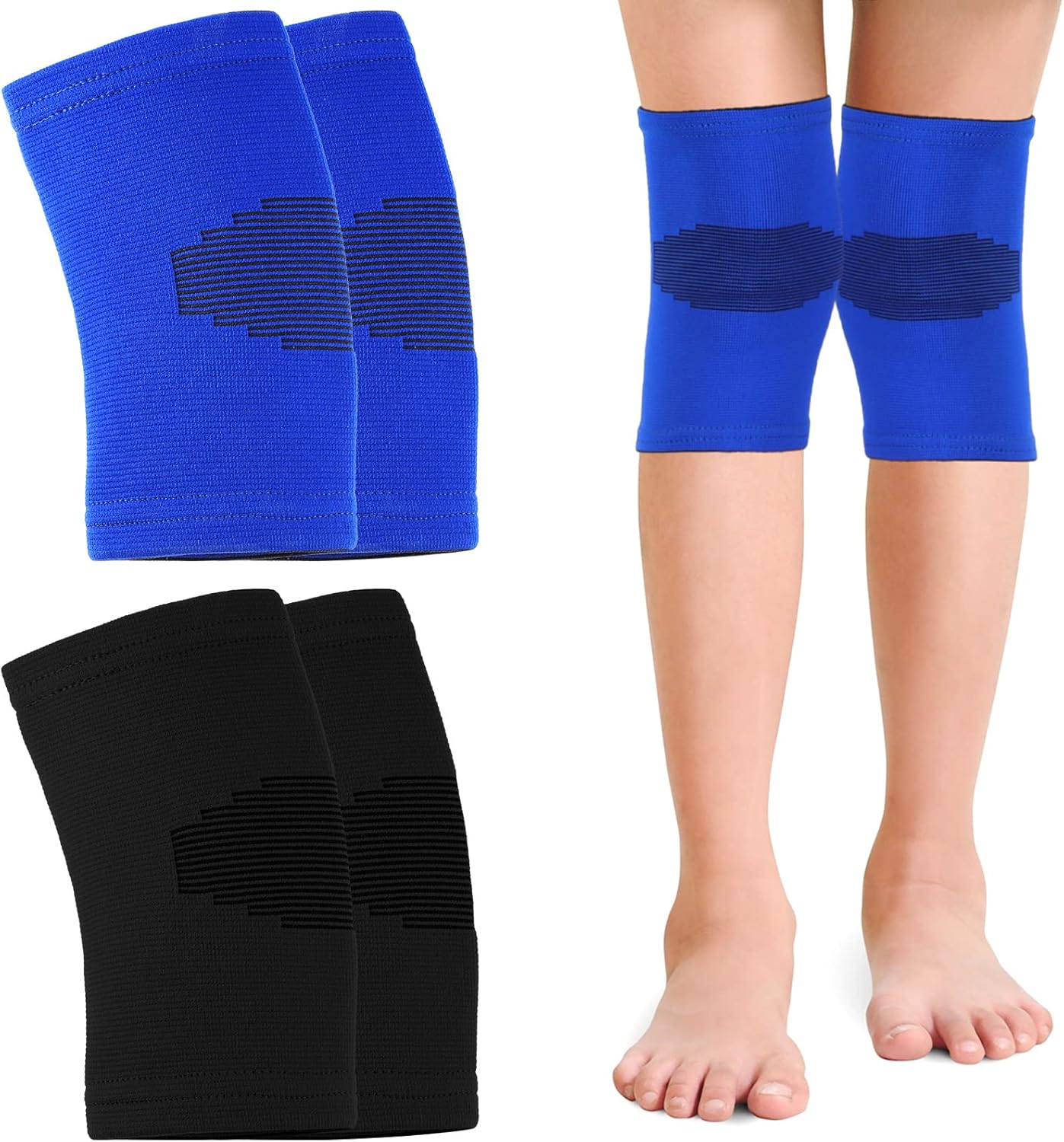 Skylety 2 Pairs Kids Knee Sleeve Kids Knee Brace Children Support Compression Child Sleeve Pads for Basketball, Volleyball, Sports, Gymnastics(Small,Blue, Black)