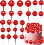 Gyufise 30Pcs Mini Balloon Cake Topper Foam Ball Cake Picks Cupcake Faux Pearl Balls DIY Cake Insert Topper Decoration for Anniversary Graduation Birthday Party Baby Shower Red