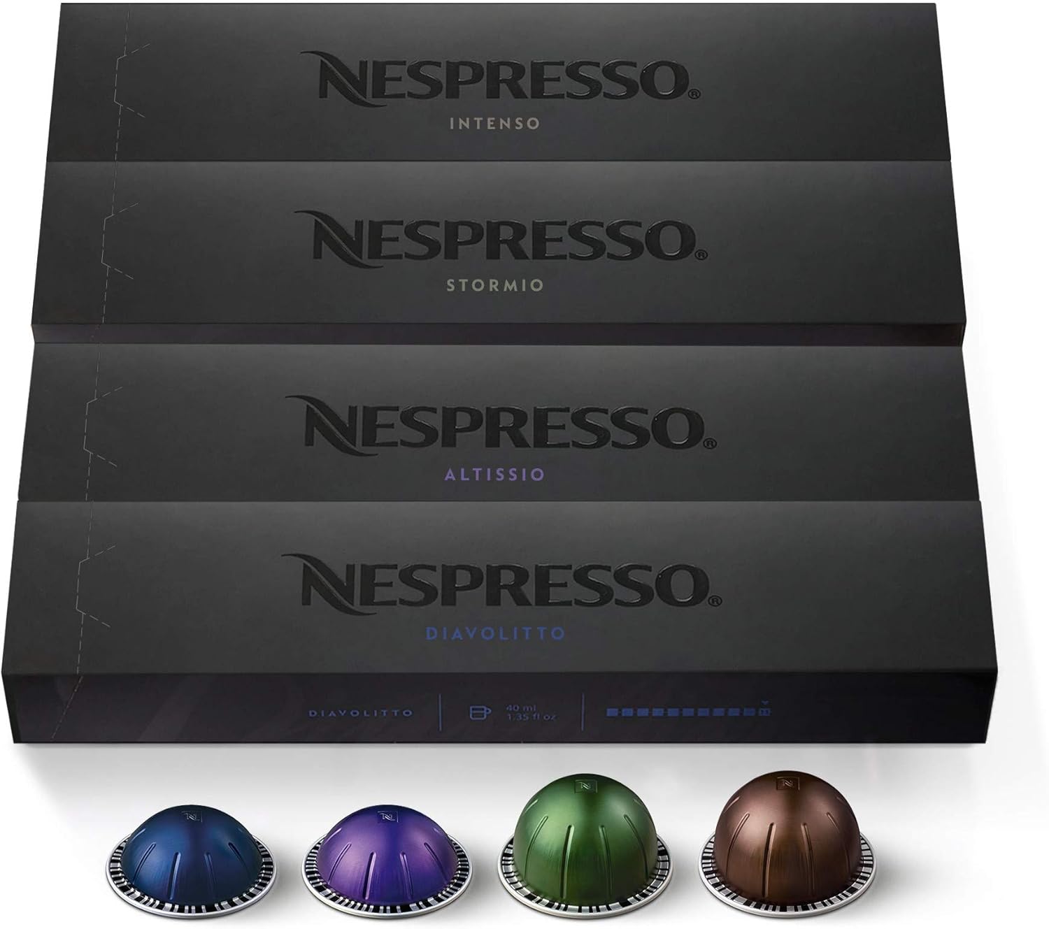 Nespresso Capsules Vertuo, Dark Assortment Variety Pack, Dark Roast Coffee & Espresso, 40-Count Coffee & Espresso Pods, Brews 7.8 oz. and 1.35oz.
