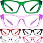 Eyekepper 6 Pack Metalless Blue Light Blocking Reading Glasses with Screwless Spring Hinges Cat Eye Computer Readers