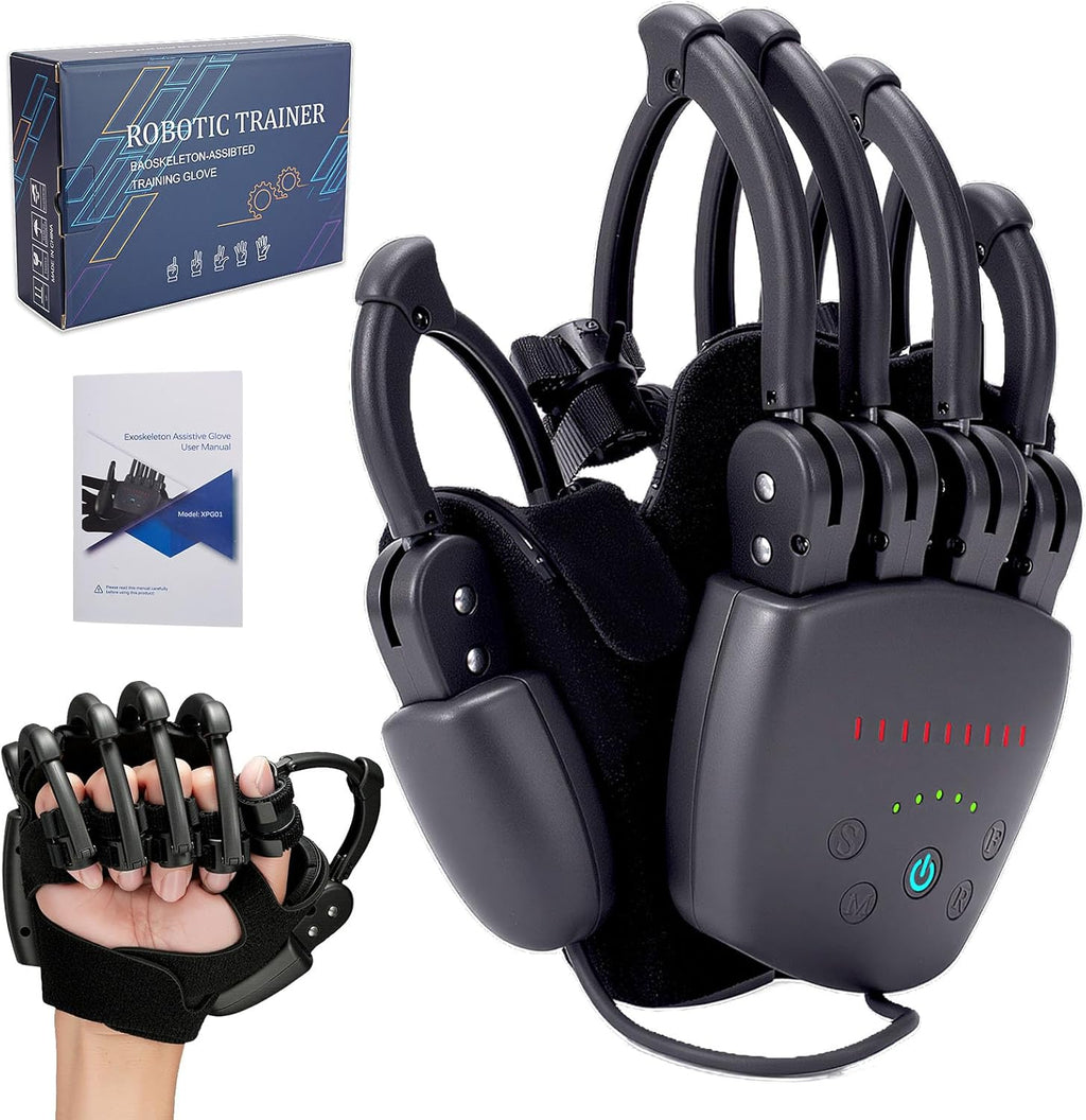 Upgrade Rehabilitation Robot Gloves for Stroke Hemiplegia Recovery, Portable Robotic Hand Glove for Stroke Rehab, Adjustable Strength, 4 Mode (Plug-in Style Without Mirror Training, Right Hand-L)