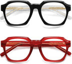 AMOMOMA 2 Pack Retro Square Reading Glasses for Women Men,Spring Hinge Blue Light Computer Reader Frame AM6190