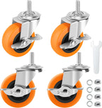 Caster Wheels, 3 Inch Casters Set of 4, Threaded Stem 3/8"-16 x 1 (Screw Diameter 3/8", Length 1") Polyurethane Locking Swivel Castors,Heavy Duty Caster with Brake Wheels for Furniture and Workbench