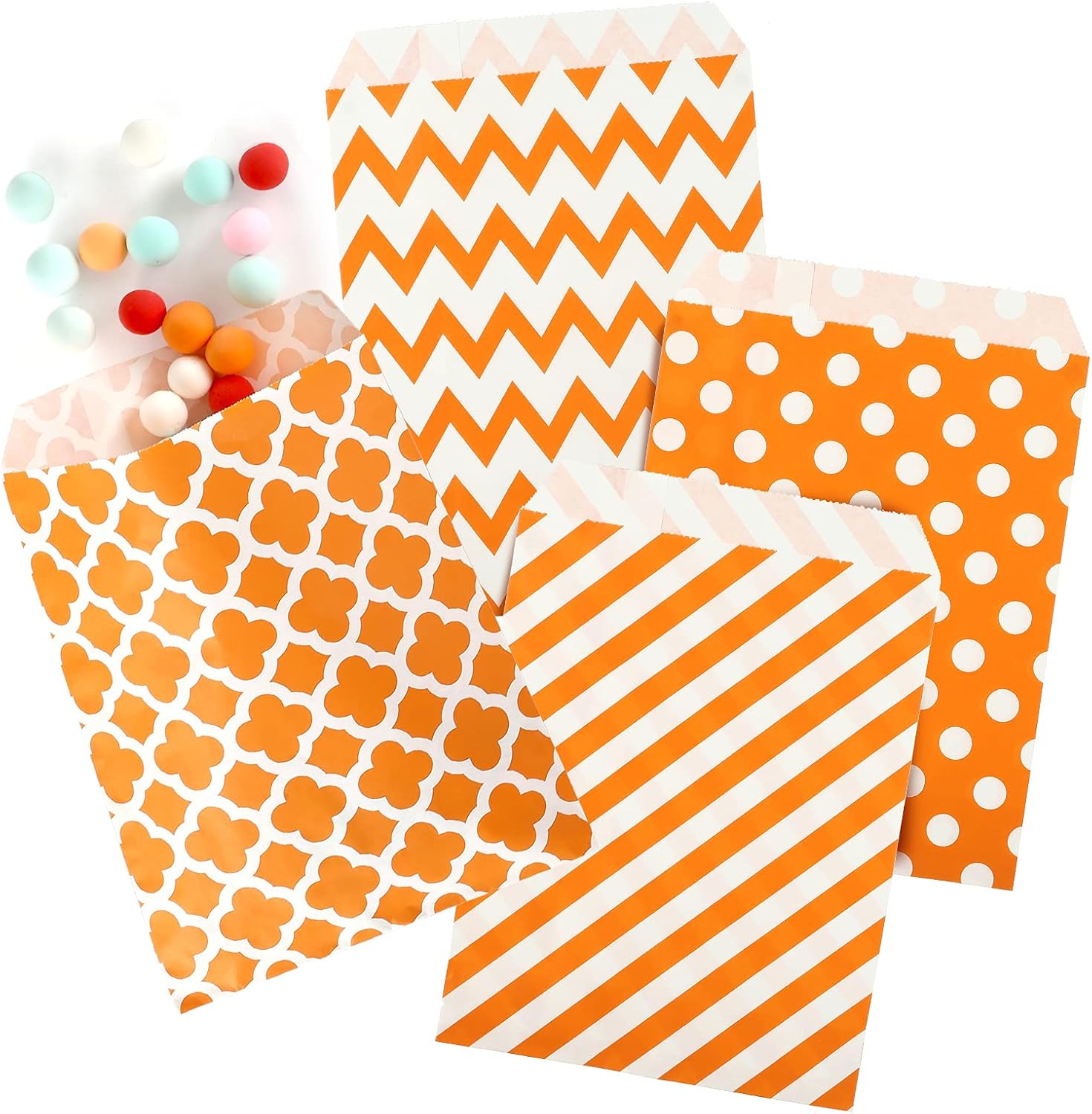 KESOTE 100 Pack Halloween Thanksgiving Small Paper Candy Bags for Goody Candy Cookie Buffet, Halloween Party Favor Bags, Orange