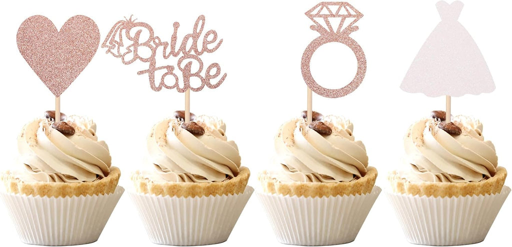 24 PCS Bride to Be Cupcake Toppers with Heart Ring Dress Bridal Shower Cupcake Picks Wedding Engagement Bachelorette Party Cake Decorations Supplies