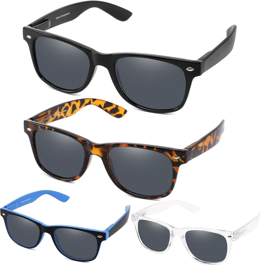 4 Pack Premium Bifocal Reading Sunglasses for Men Women Classic Outdoor UV400 Unisex Fashion Sun Readers Glasses with Spring Hinge,+2.25 strength