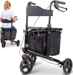 Vive 3 Wheel Walker with Seat - Tri Rollator Walker for Seniors and Adults - Lightweight and Foldable, with Seat, Brakes and Wheels - Narrow for Tight Spaces and Small Doorways - All Terrain