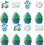 Cheereveal 24pcs Golf Baby Shower Party Cupcake Toppers, Drivers & Diapers Cake Decorations for Boys Green and Blue, Golf Sports Themed Gender Reveal Birthday Party Supplies