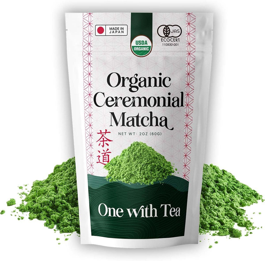 ONE WITH TEA Organic Ceremonial Matcha Powder, Stone-Ground Japanese Green Tea, Premium Grade, Made in Japan, 2 oz (60 g)
