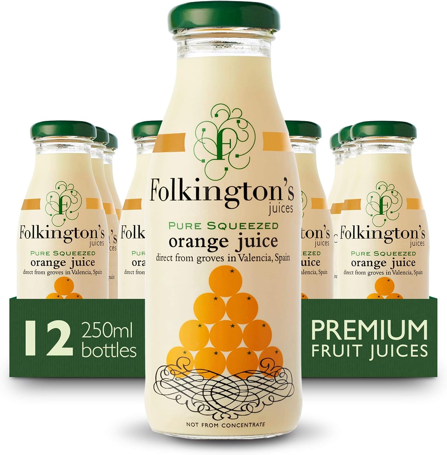 Folkington's Orange Juice, 100% Pure, 12x250ml Bottles, Not from Concentrate, 12 Pieces