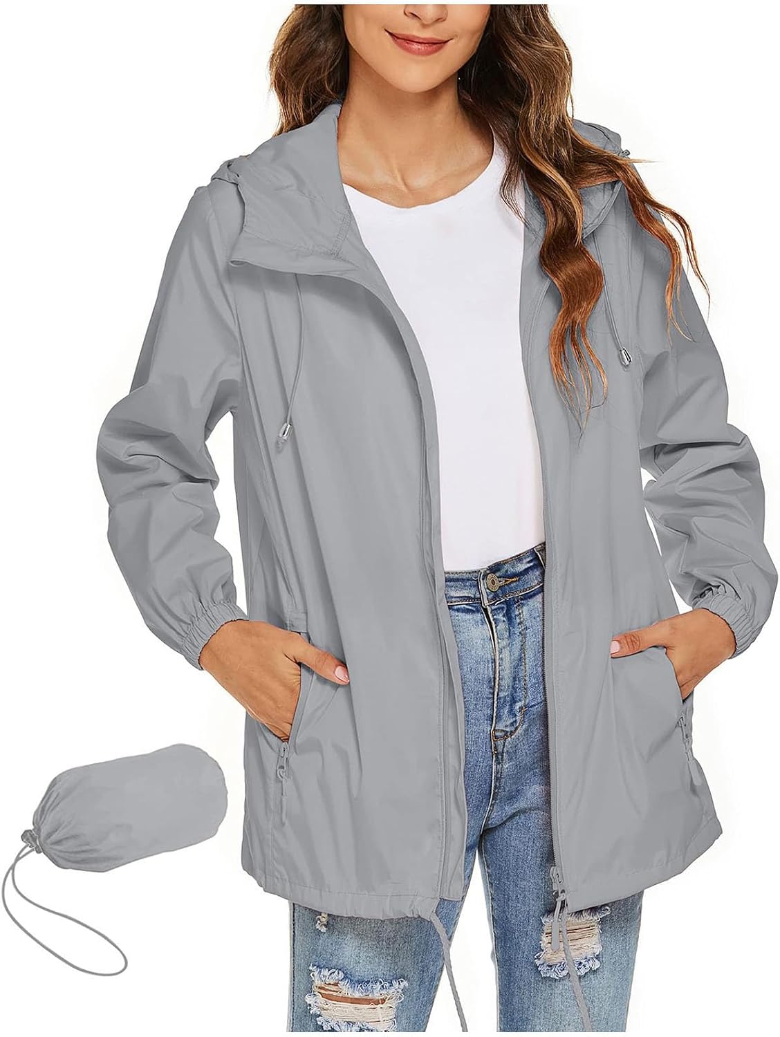 GOHRSHA Packable Rain Jacket Women Waterproof with Hood Lightweight Breathable Windbreaker Active Windproof Raincoat