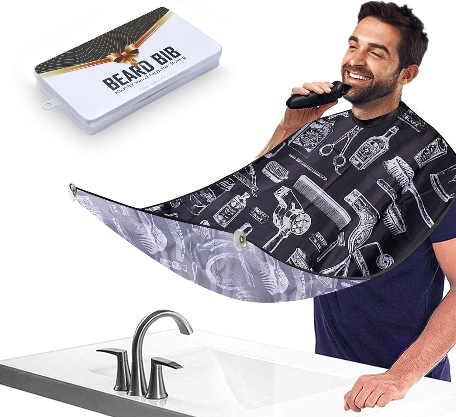 Showvigor Beard Bib Beard Apron, Father's Day Gift Beard Trimming Catcher Bib for Men Shaving and Hair Clippings, Waterproof Non-Stick Hair Catcher Grooming Cloth with 2 Suction Cups