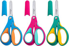 LIVINGO Left Handed Kids Scissors: Blunt Tip Safety Lefty Toddler Child Scissors for School Craft Cutting Paper - 3 Pack 5 inches Comfort Grip Green, Rose Pink, Blue