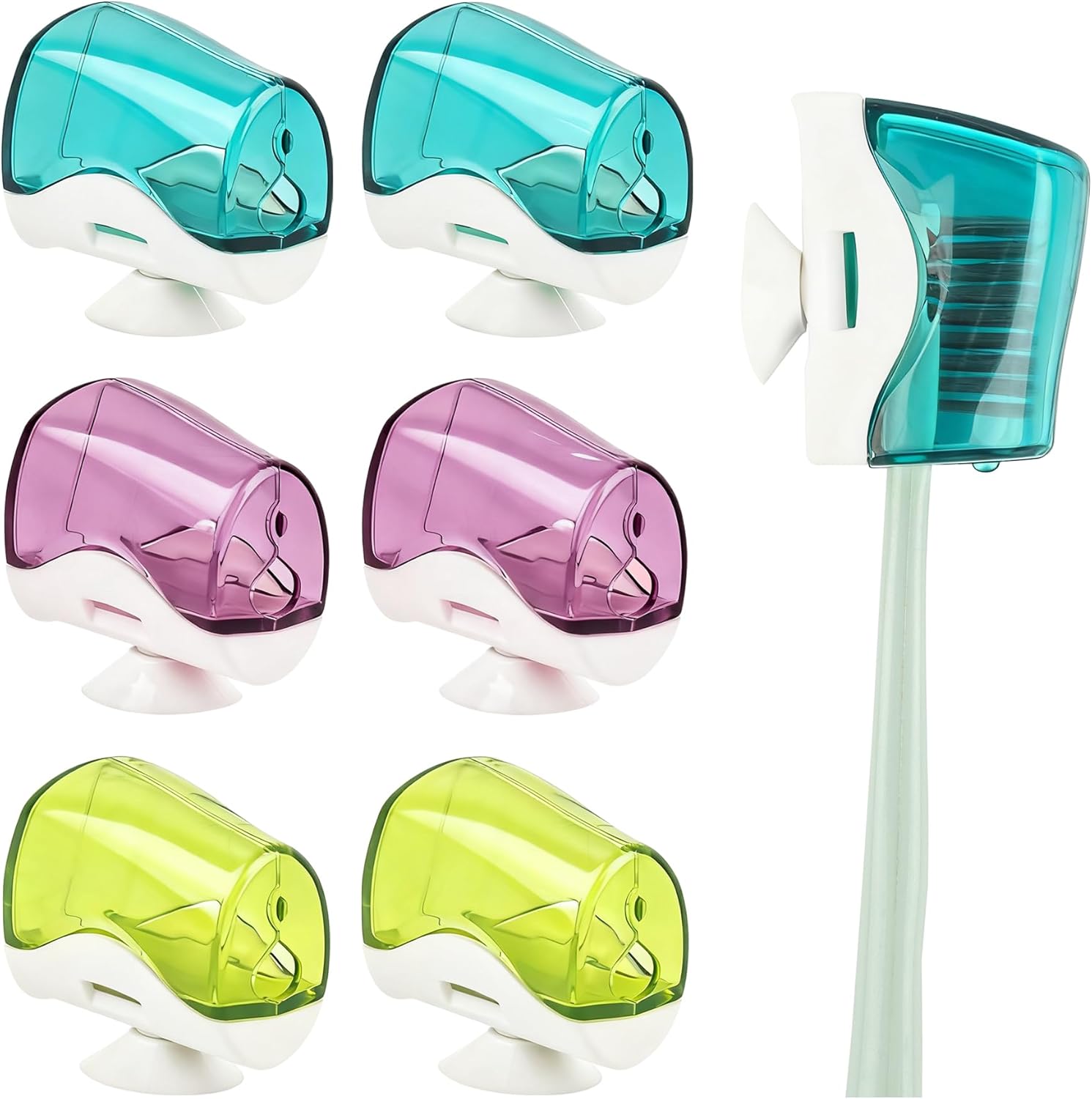 AUEAR, 6 Pack Toothbrush Holder with Suction Cup Toothbrushed Head Covers Caps Protector Case Box for Bathroom Wall Mirror Home Outdoor Travel