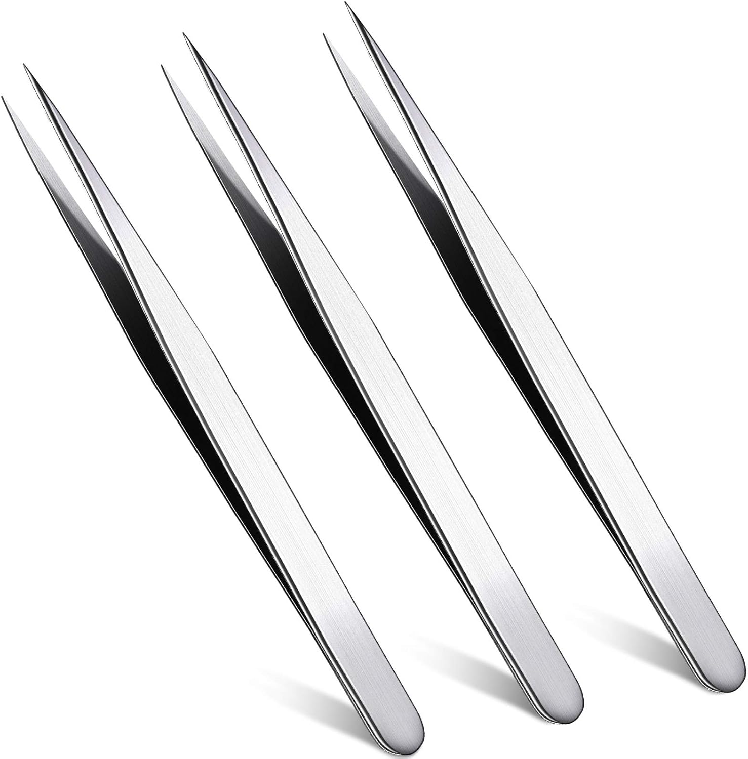 Mudde 3 Pcs Straight Pointed Tip Tweezers Isolating Eyelash Extensions Lash Tweezers for Women Facial Hair Pointed Blackhead Remover Precision Eyebrow Splinter