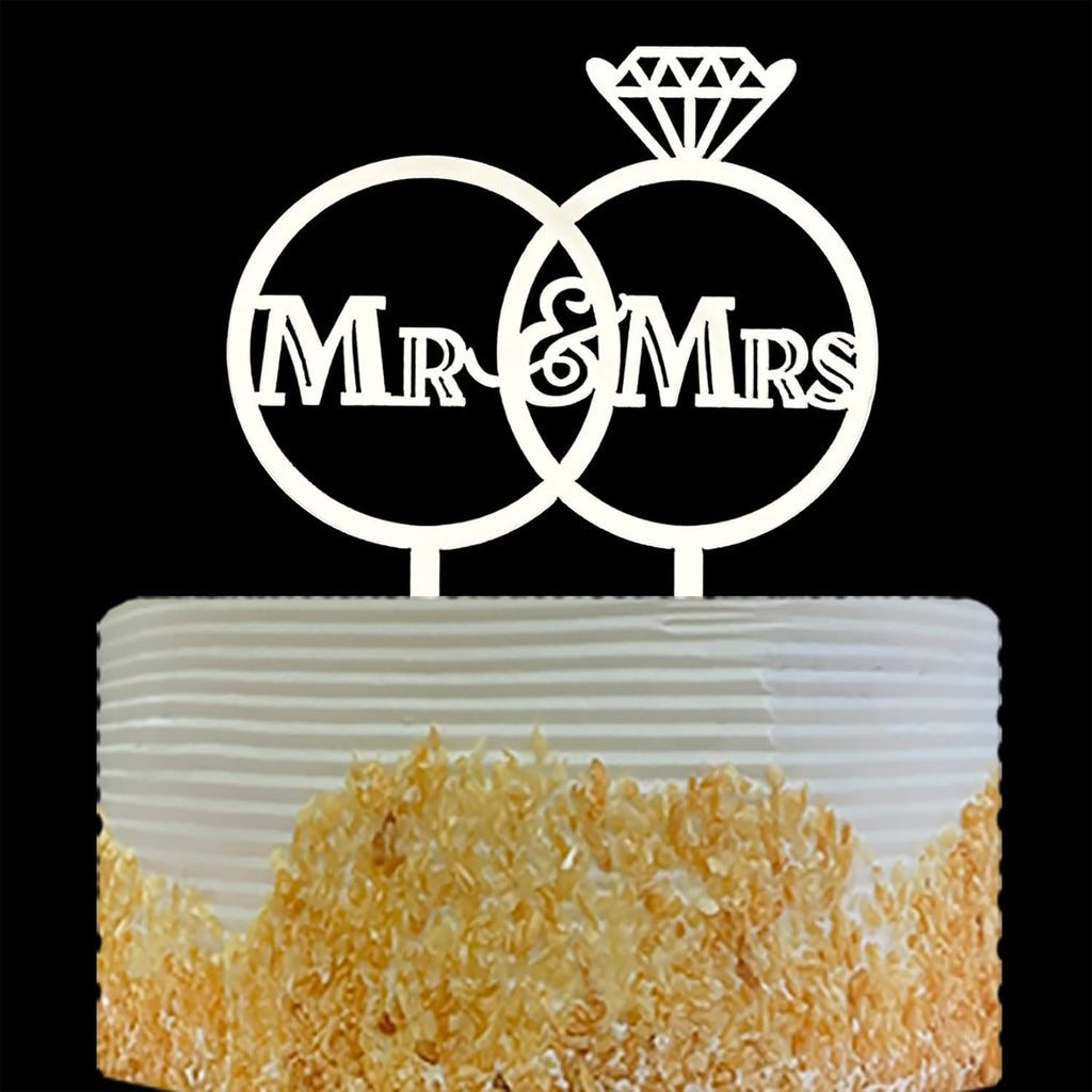 Diamond Ring, Mr & Mrs Cake Topper, Bride and Groom Cake Topper, Wedding Anniversary Bridal Shower, Engagement Decorations, Wedding Party Decorations Supplies, Mirror Silver Acrylic