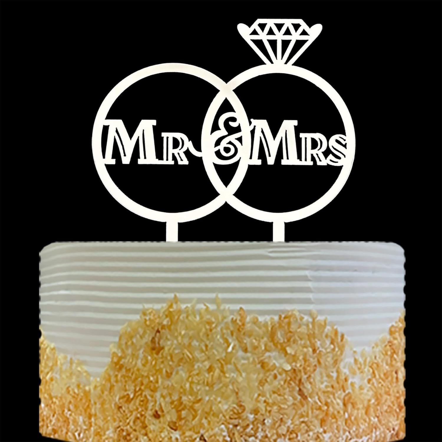 Diamond Ring, Mr & Mrs Cake Topper, Bride and Groom Cake Topper, Wedding Anniversary Bridal Shower, Engagement Decorations, Wedding Party Decorations Supplies, Mirror Silver Acrylic