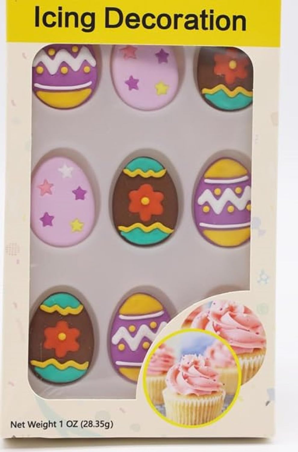 Edible Easter Cupcake Decorations - Icing Decoration for Cakes & Desserts - Assorted Candy Fancy Easter Egg Toppers, 9 count