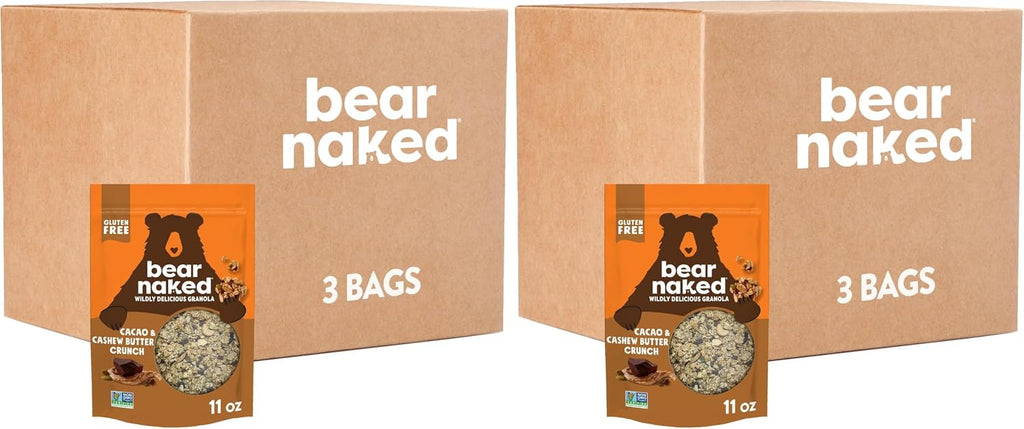 Bear Naked Granola Cereal, Whole Grain Granola, Breakfast Snacks, Cacao and Cashew Butter Crunch (Pack of 6)