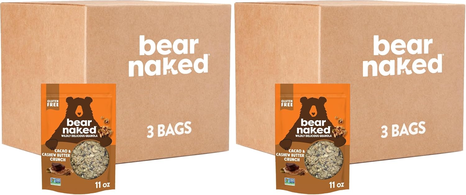 Bear Naked Granola Cereal, Whole Grain Granola, Breakfast Snacks, Cacao and Cashew Butter Crunch (Pack of 6)