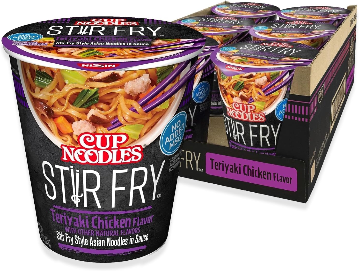 Nissin Cup Noodles Stir Fry Noodles in Sauce, Teriyaki Chicken, 3 Ounce (Pack of 6)