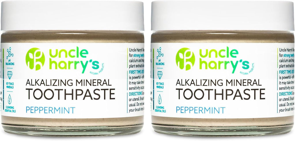 Uncle Harry's Peppermint Remineralizing Toothpaste | Natural Whitening Tooth Paste Freshens Breath & Promotes Enamel | Vegan Fluoride Free Toothpaste (2 Pack)